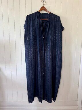 Vince Stripe Colorblock Cocoon Tunic Dress Size L/1X Navy Nude Cap Sleeve Lagenl